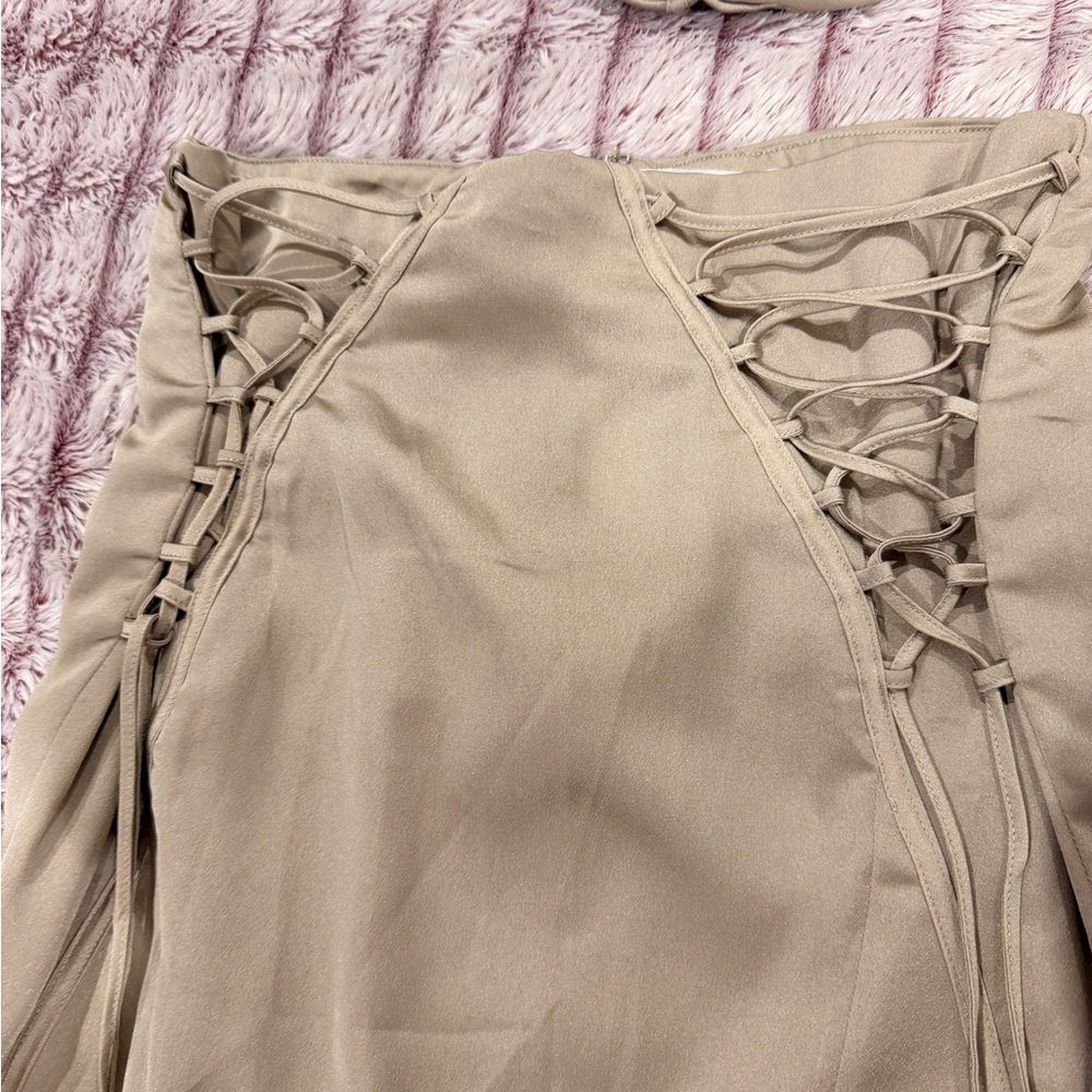 House of CB Satin Taupe Corset Top with Lace-Up Details - Picture 7 of 12